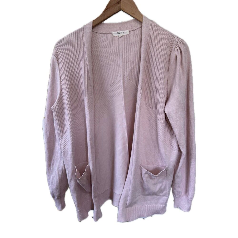 Peyton Primrose Women's Powder Pink Mix Ribbed Front Pockets Open Cardigan L